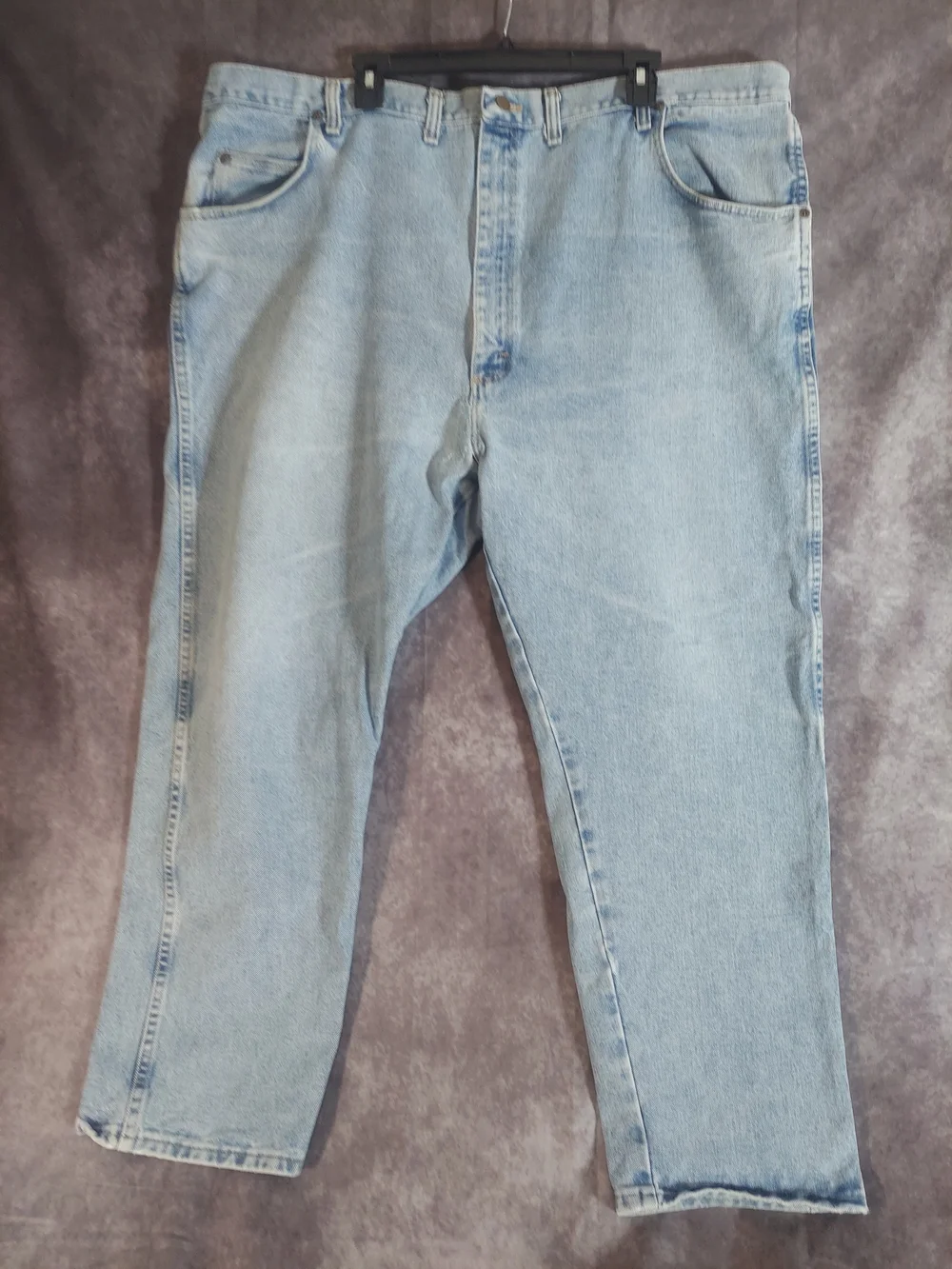 Wrangler Men's Big & Tall Jeans 48x30 Light Wash Worn-In Repaired Distressed